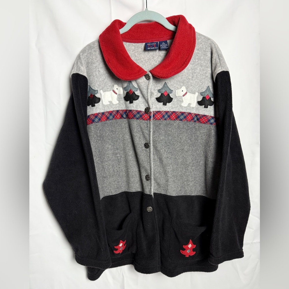 Renee Sport Womens Holiday Fleece XL Red Christmas Dogs Designs W/ Pockets